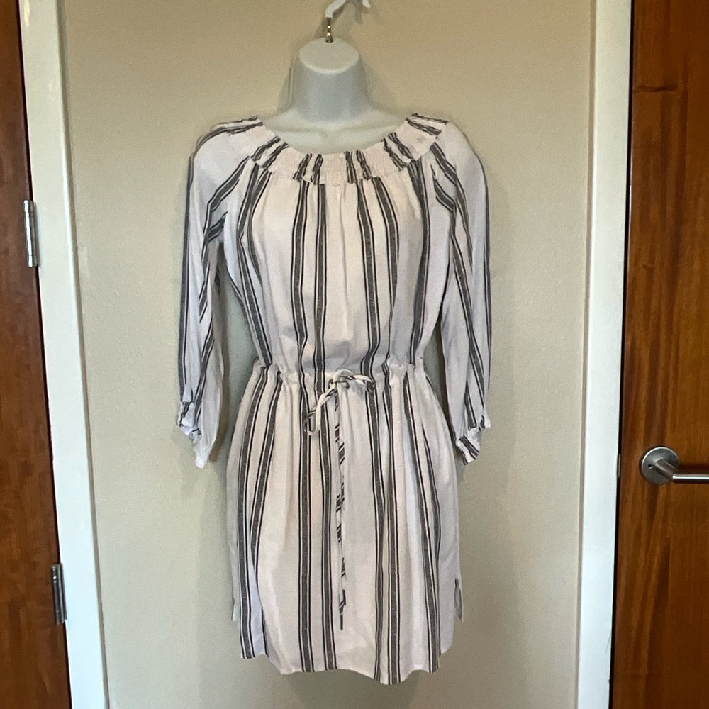 Striped White and Black Off Shoulder Dress